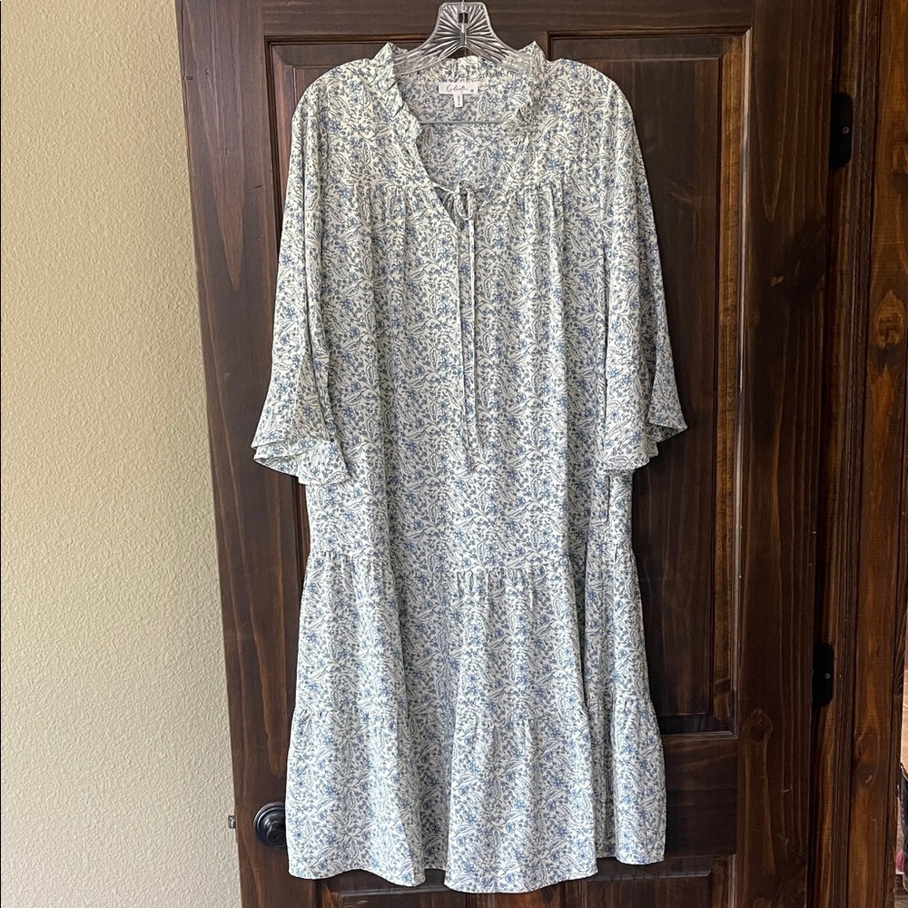 Calista Light Blue Floral Tie-Neck Tiered Women's Dress